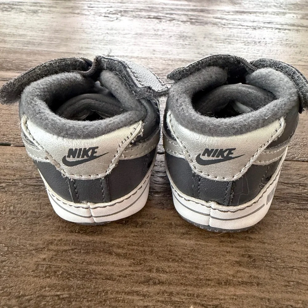 Nike Baby Force 1 3C Crib Shoes Dark Grey Metallic Silver‎ High Tops 325337-005